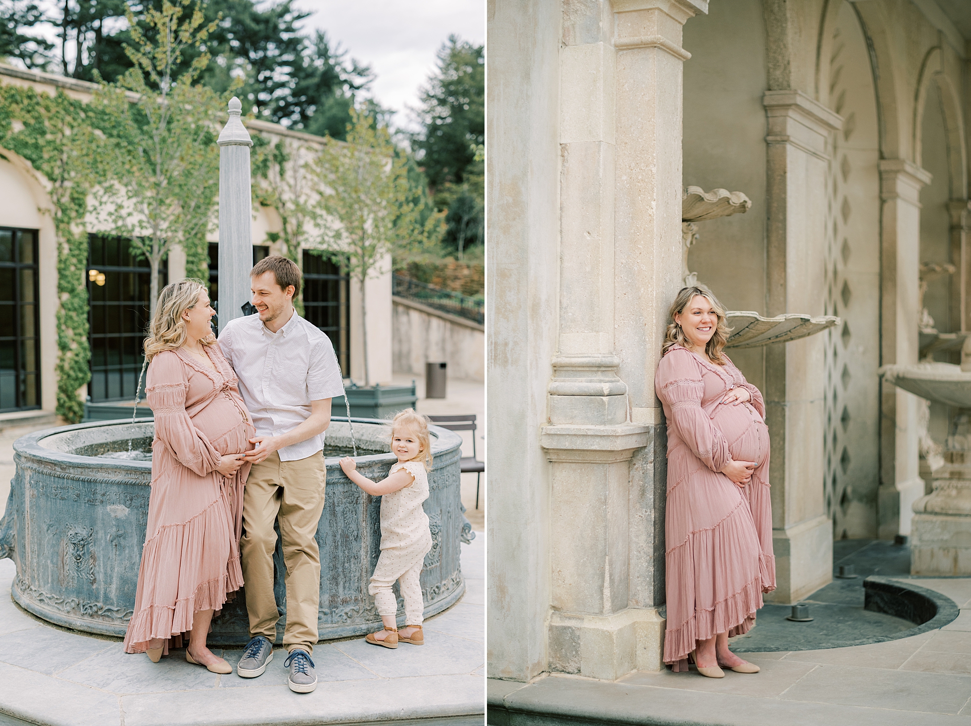 mom and dad pose holding mom's belly during maternity photos in Philadelphia