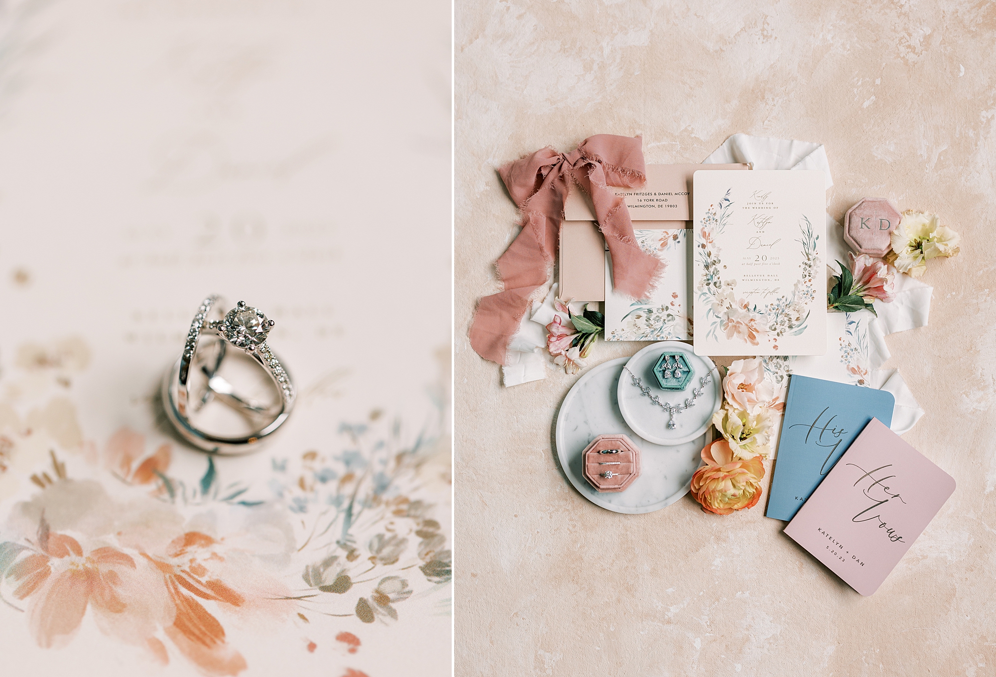bride's jewelry and stationery set for summer Bellevue Hall wedding