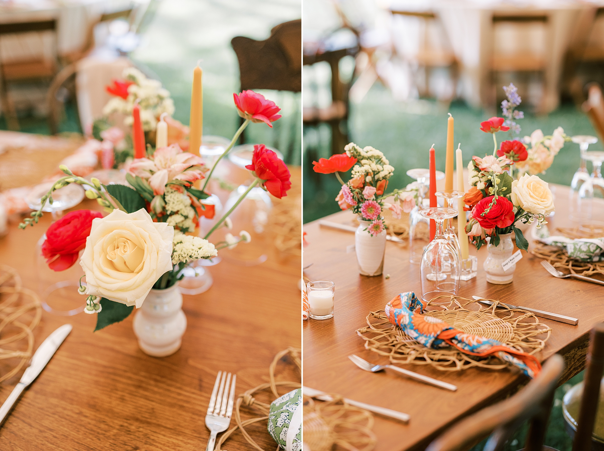 rose centerpieces for summer reception at Bowman's Hill Wildflower Preserve