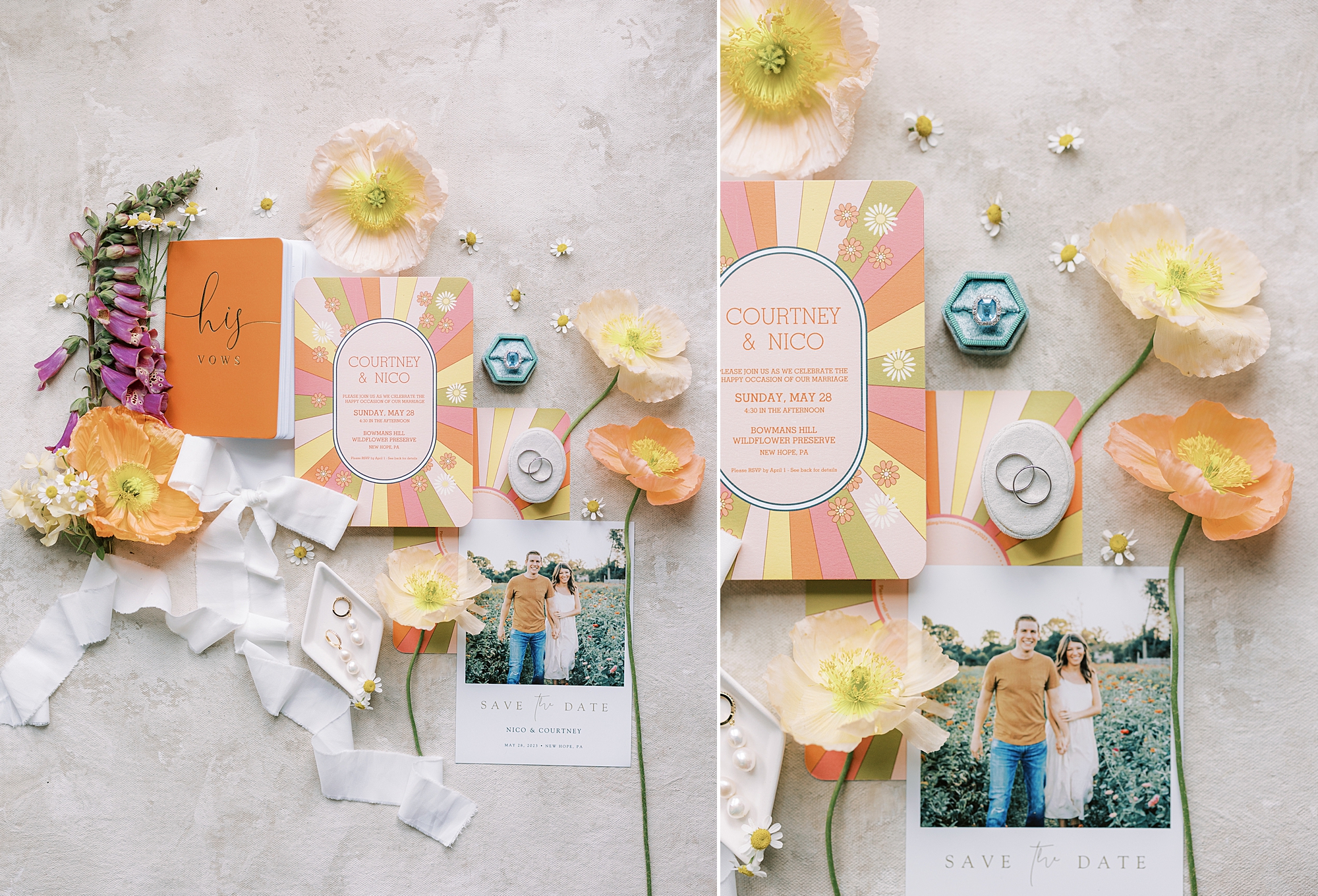 bright 70's inspired details for summer wedding in PA