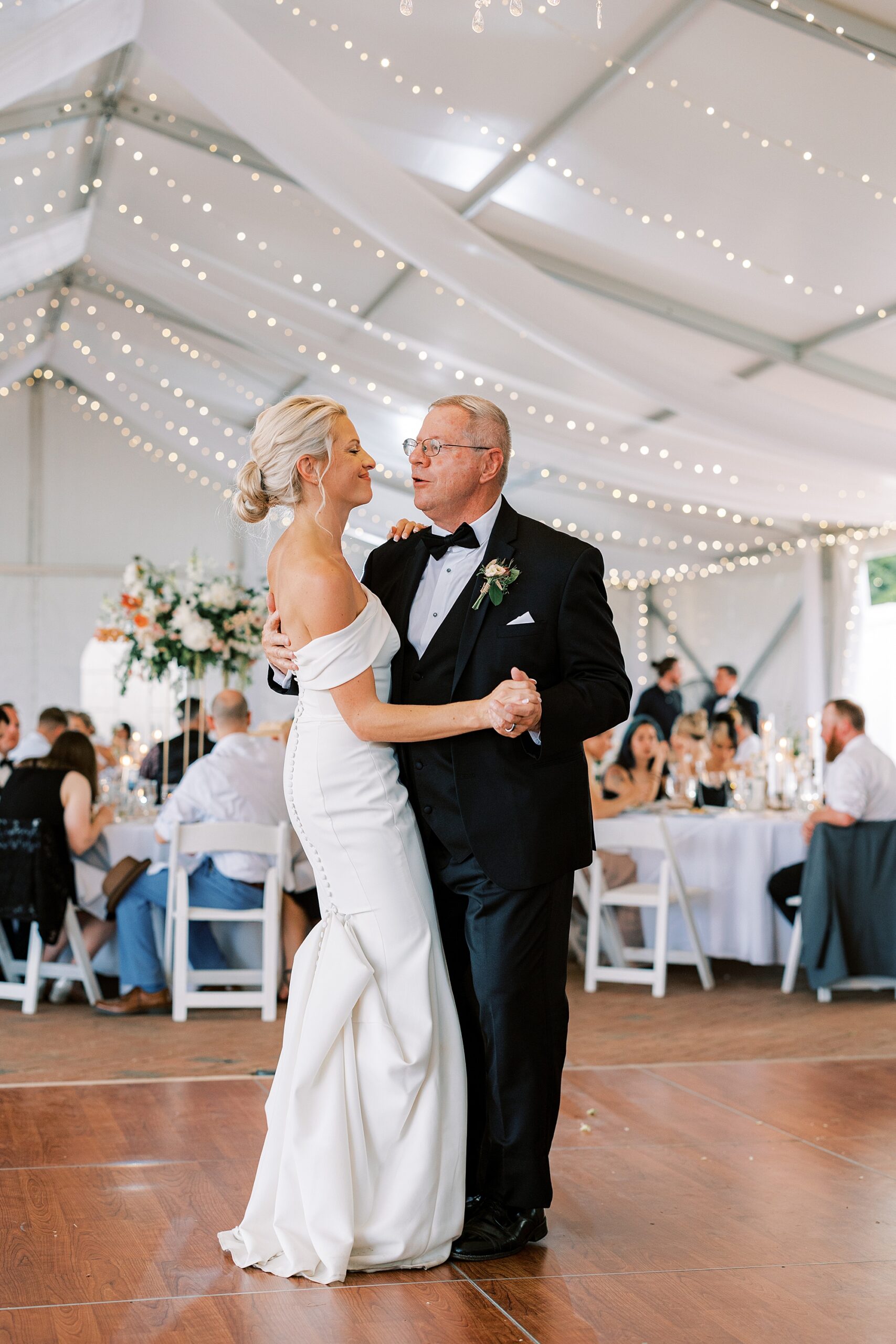 bride dances with father during Wrightsville PA summer wedding reception