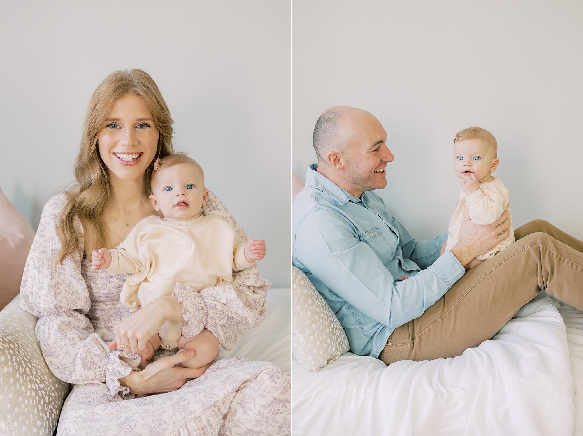 parents hold toddler on lap during milestone photos in Glen Mills PA