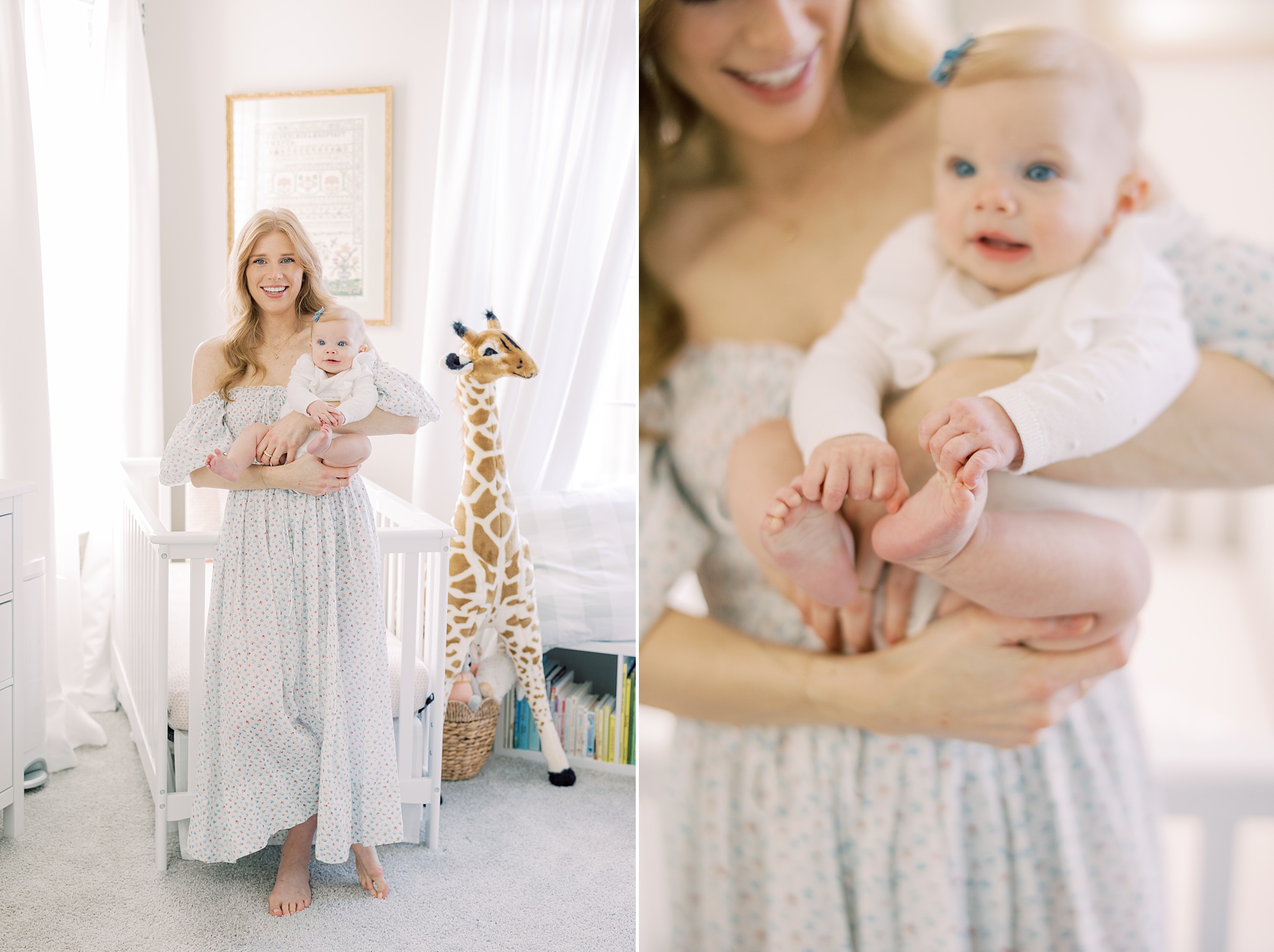 mother holds daughter during lifestyle milestone photos in home 