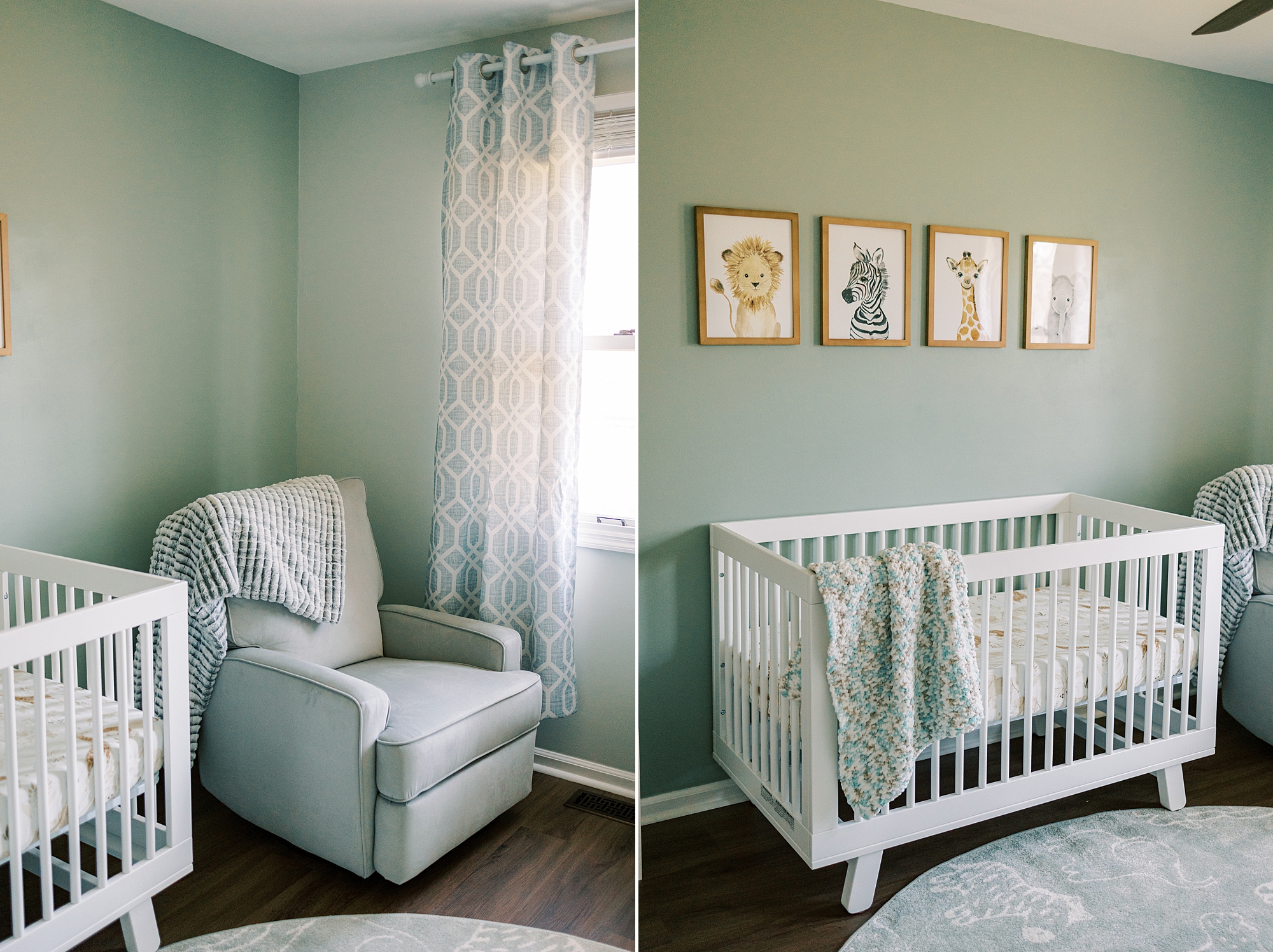 green and white nursery for baby boy in Philadelphia PA home
