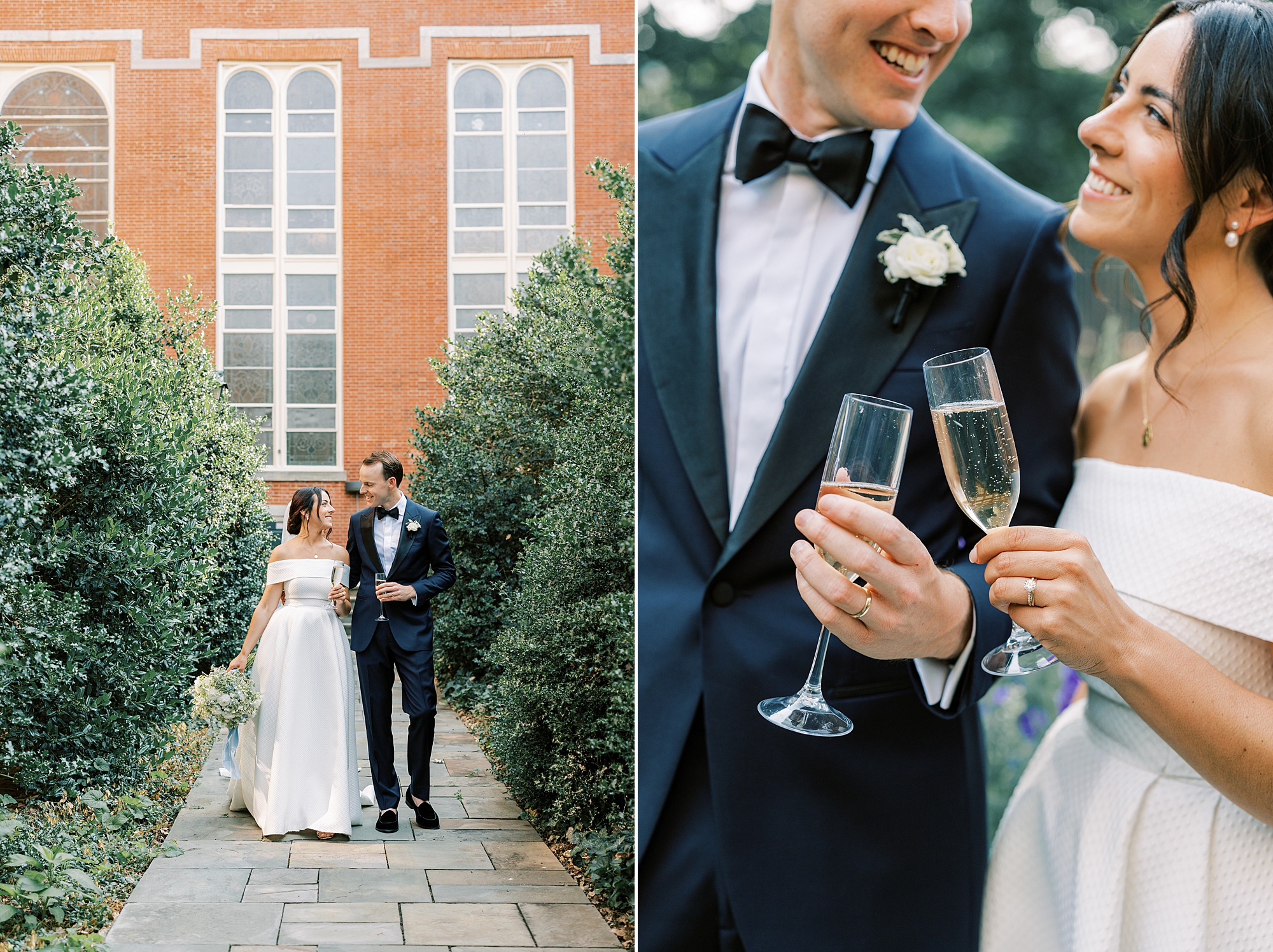 bride and groom toast with champagne after their wedding ceremony