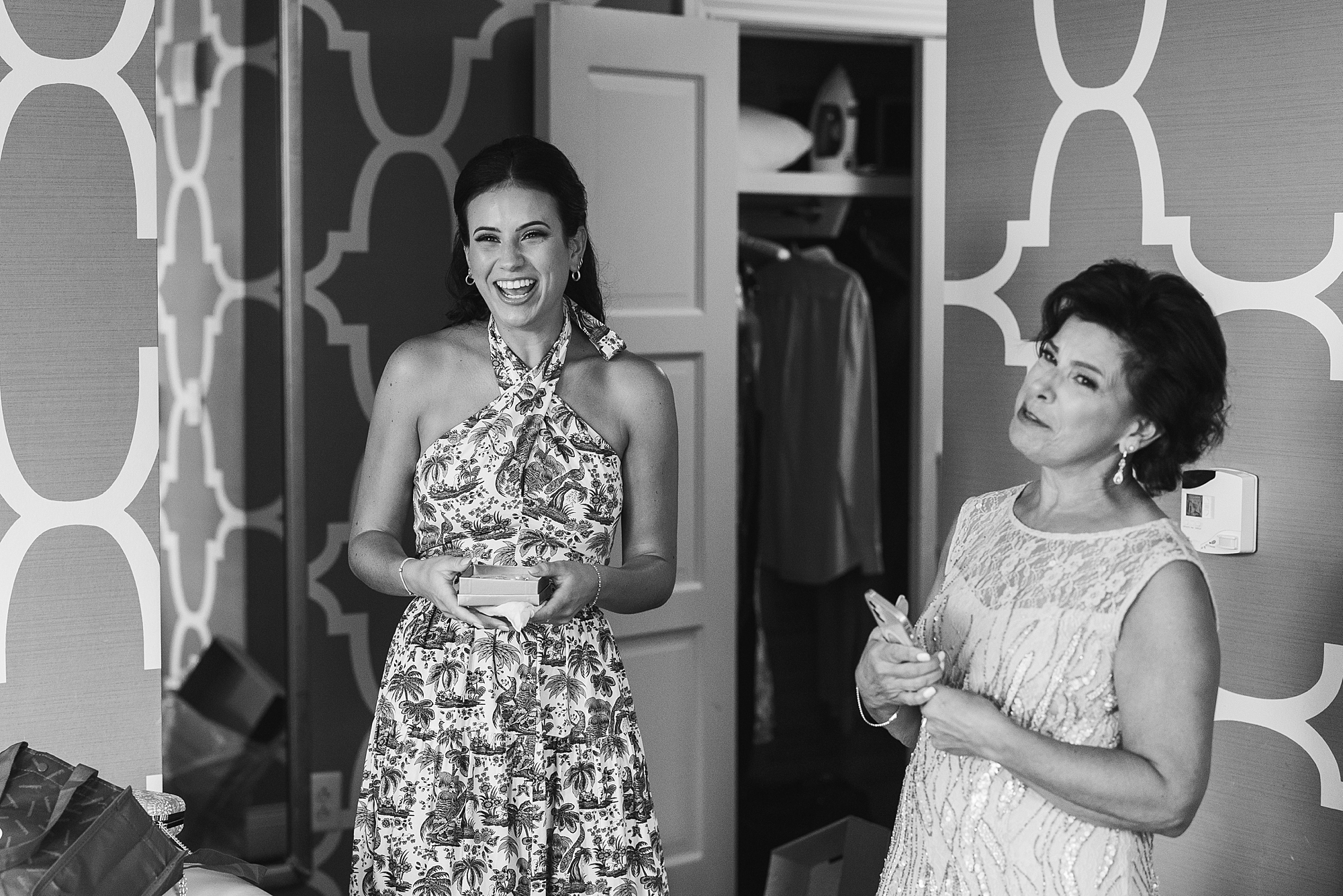 bridesmaid and mom talk during prep for Philly wedding day