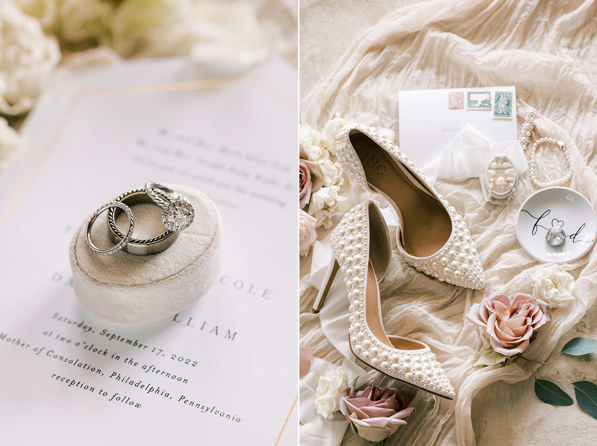 jewelry and shoes for bride for Philly wedding day