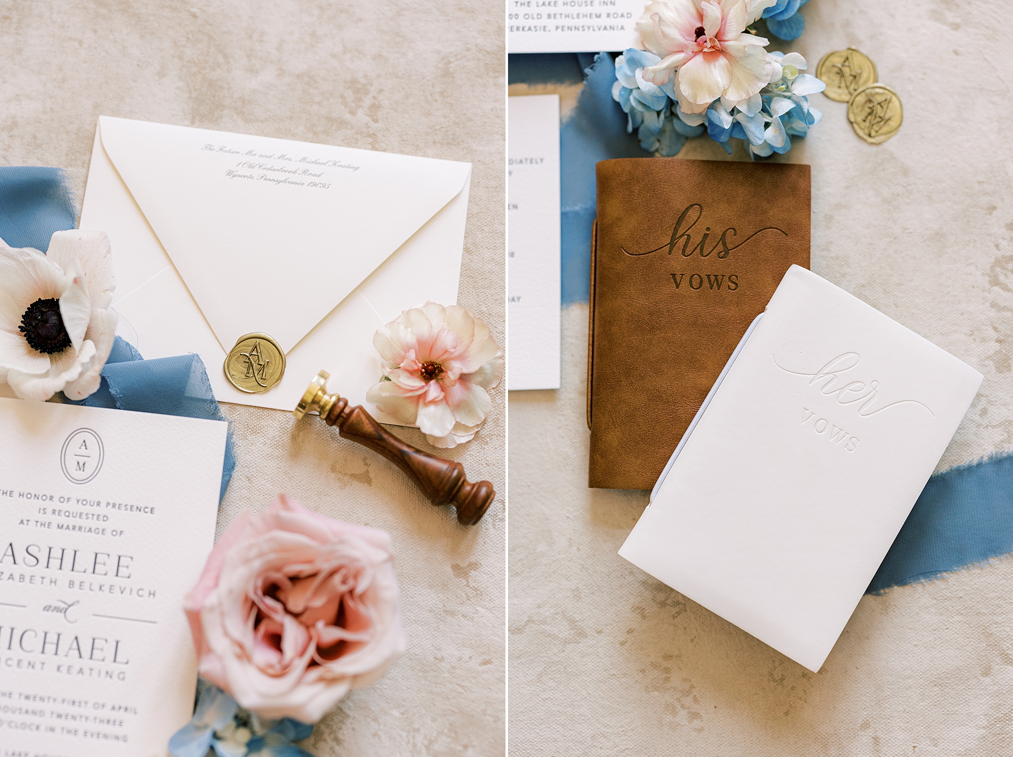 invitations and wax seal stamper for spring wedding paper goods 