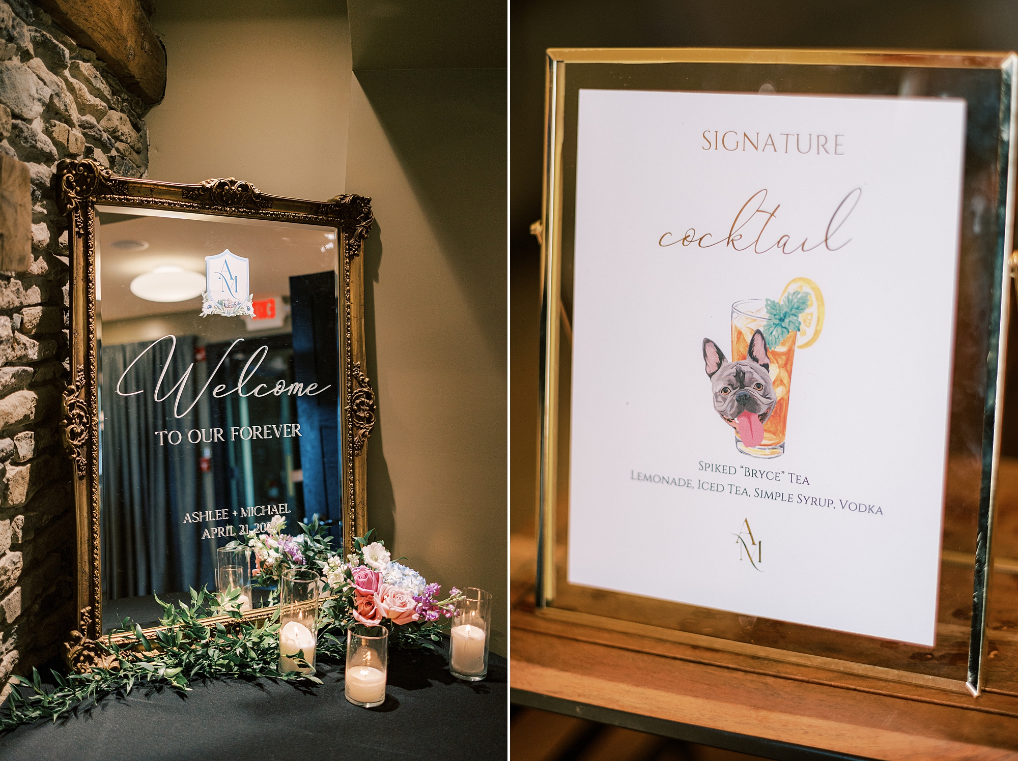 welcome signs and signature cocktail drink sign inspired by dog