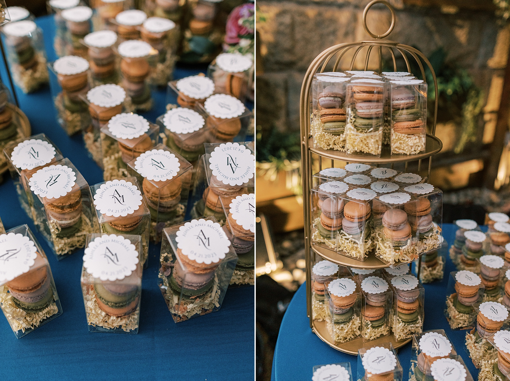 favors rest on stacked trays at Lake House Inn