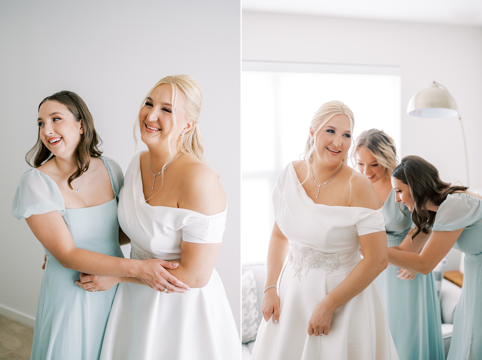 bridesmaids laugh with bride preparing for PA wedding day 