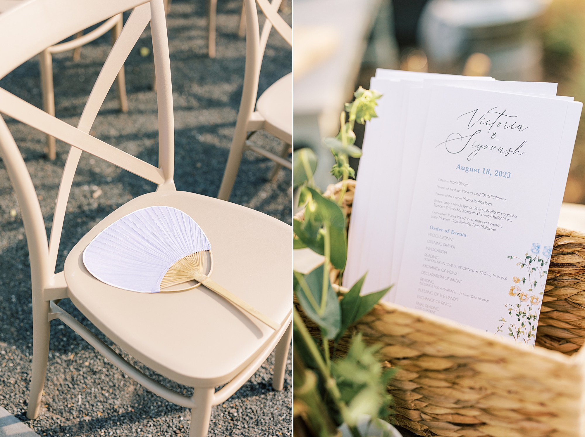 fans and programs for outdoor wedding ceremony at Terrain DelVal
