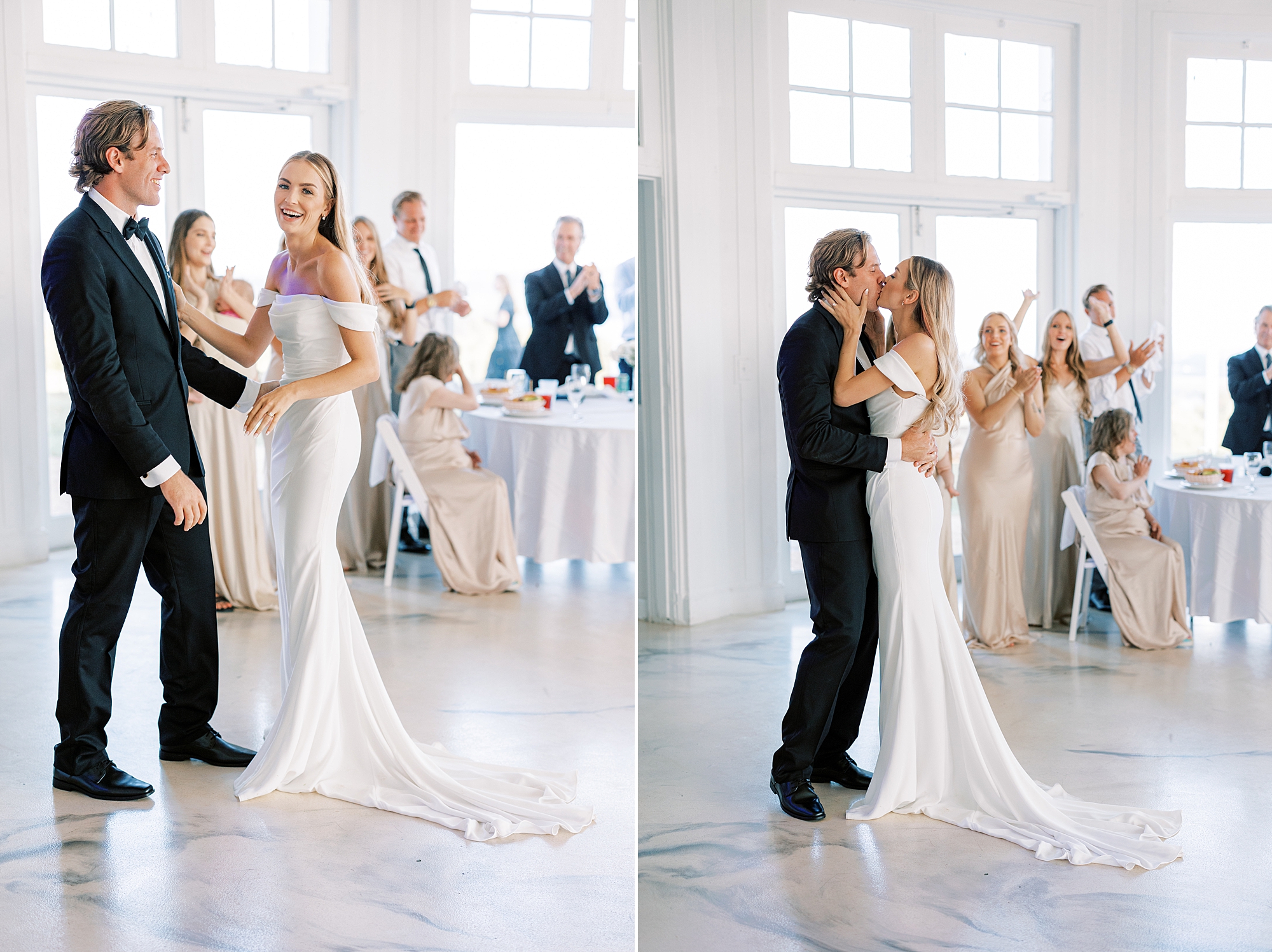 bride and groom dance during summer wedding reception at The Rotunda at Lauxmont Farms