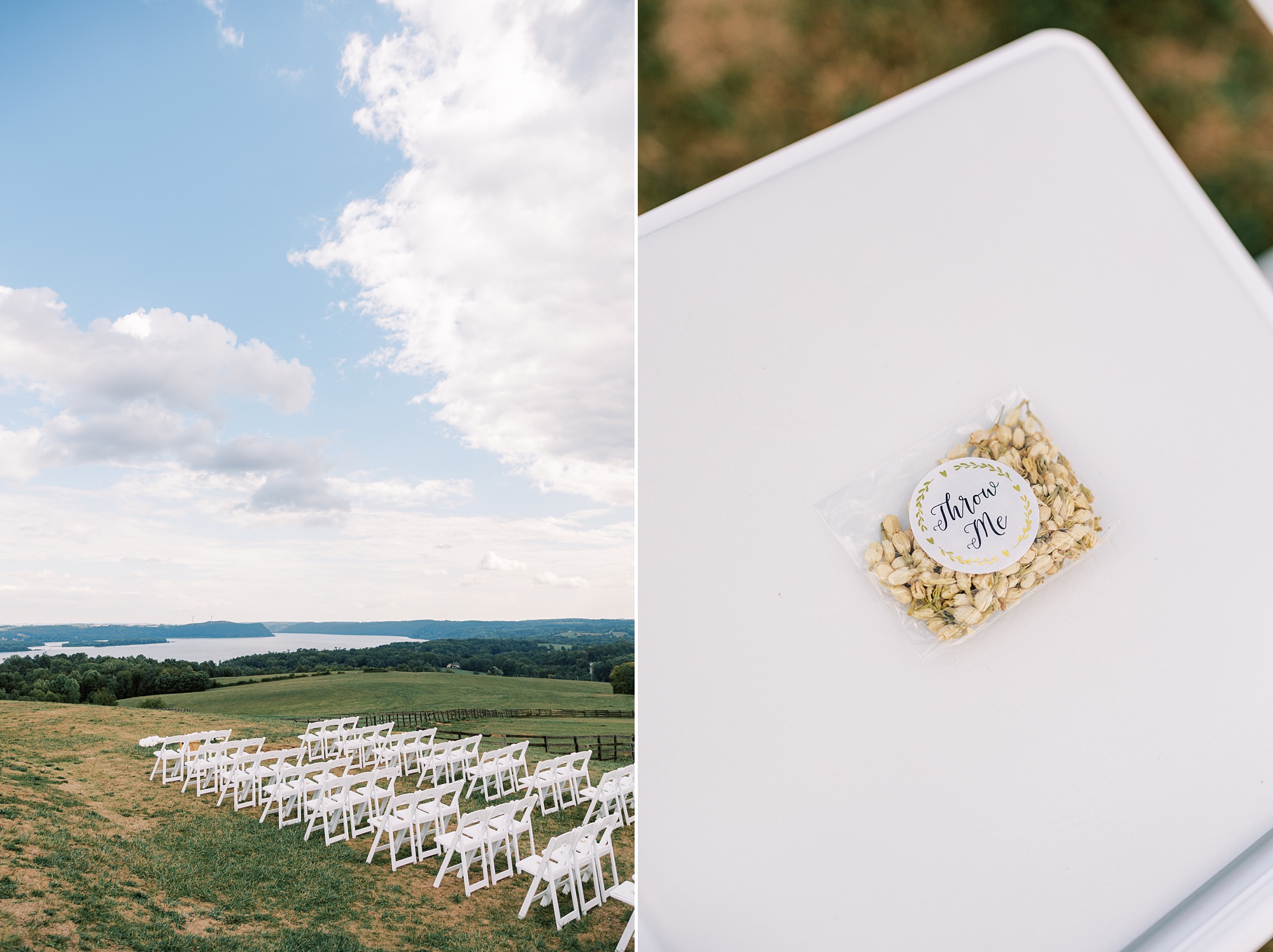 details for ceremony on lawn at Lauxmont Farms