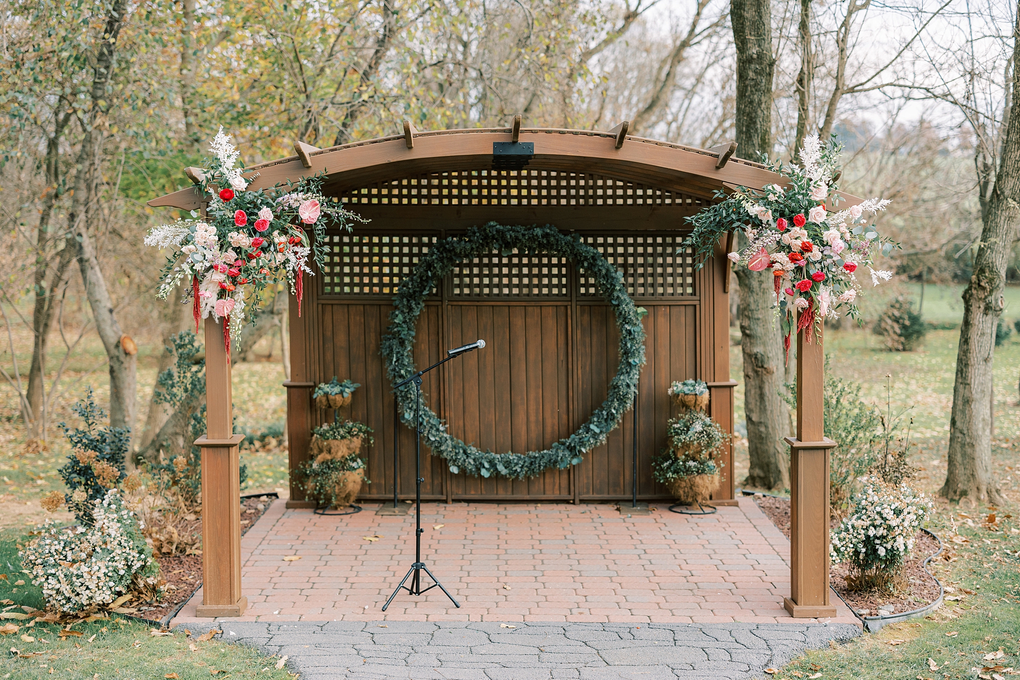 green wreath hangs in barn at Osbornia Farm