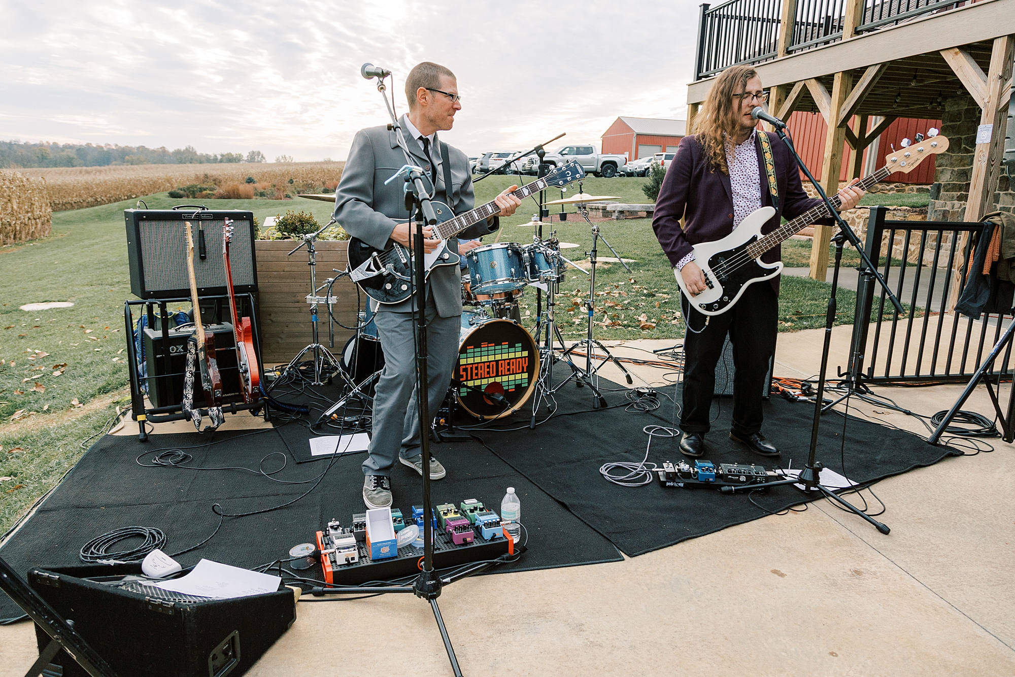 live band performs for cocktail hour during wedding reception 