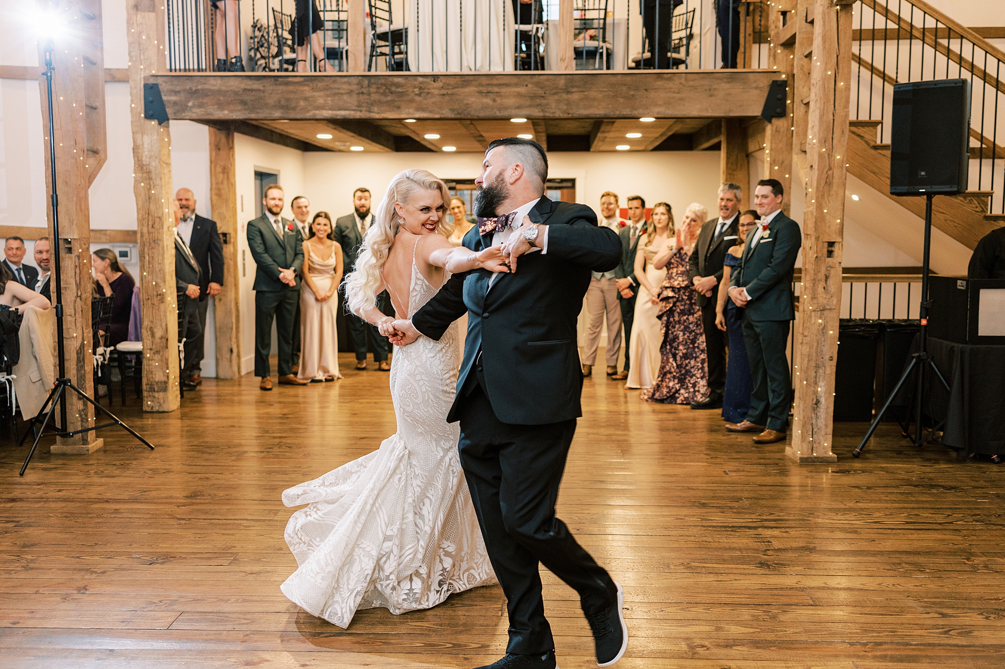 bride and groom perform choreographed dances at Osbornia Farm