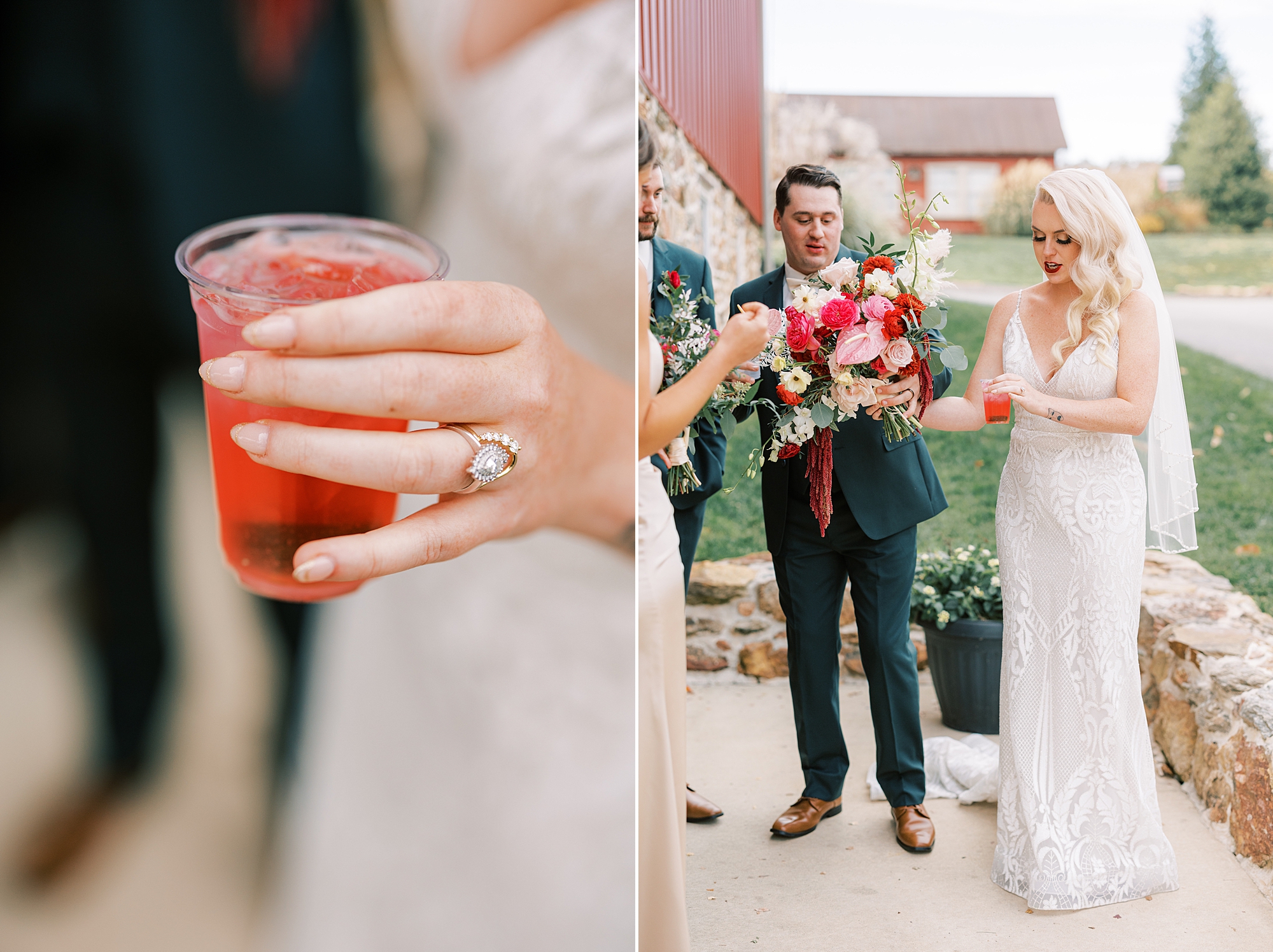 bride and groom drink custom cocktails during PA wedding day