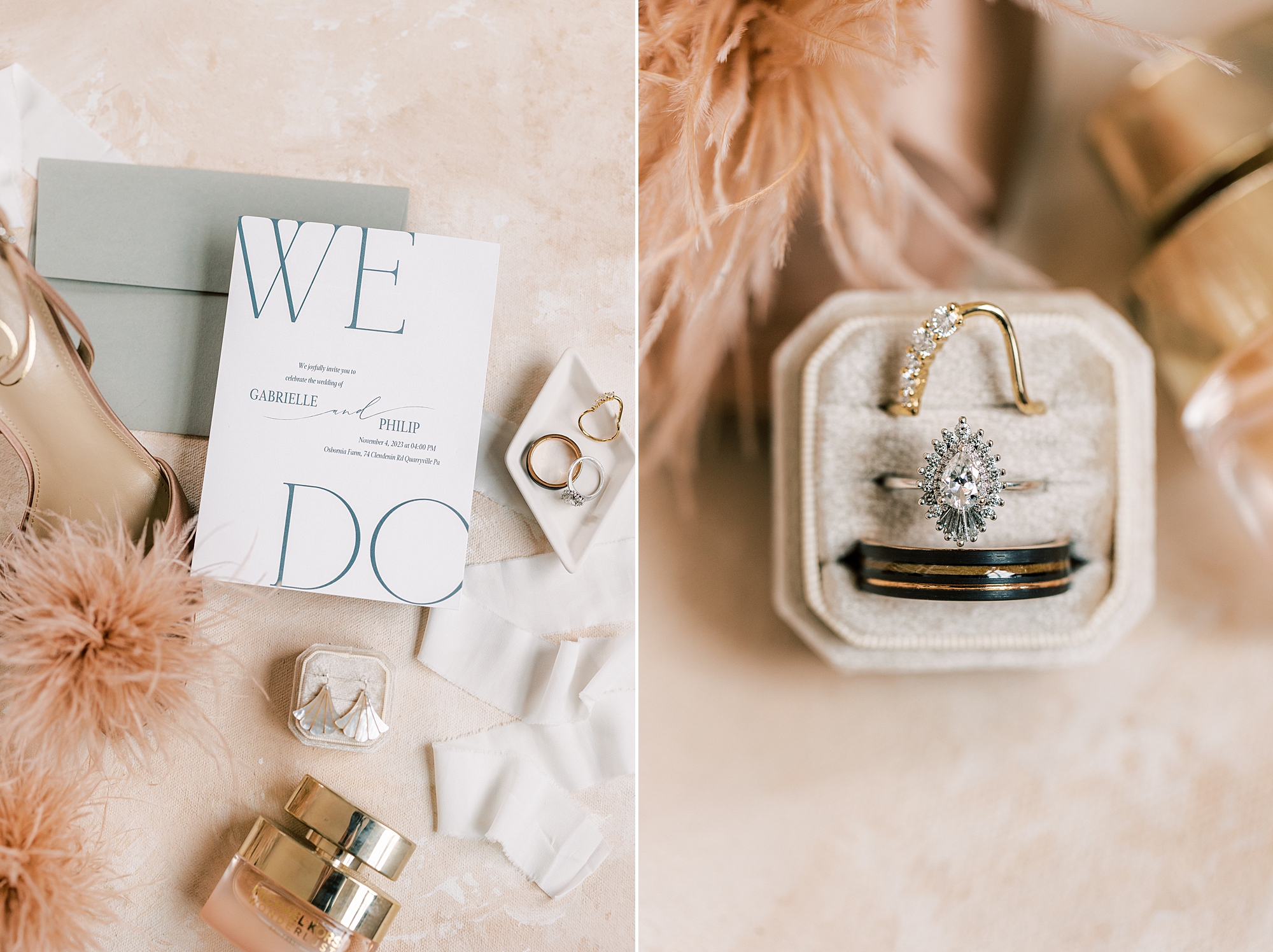 stationery set with ring box and bride's shoes 