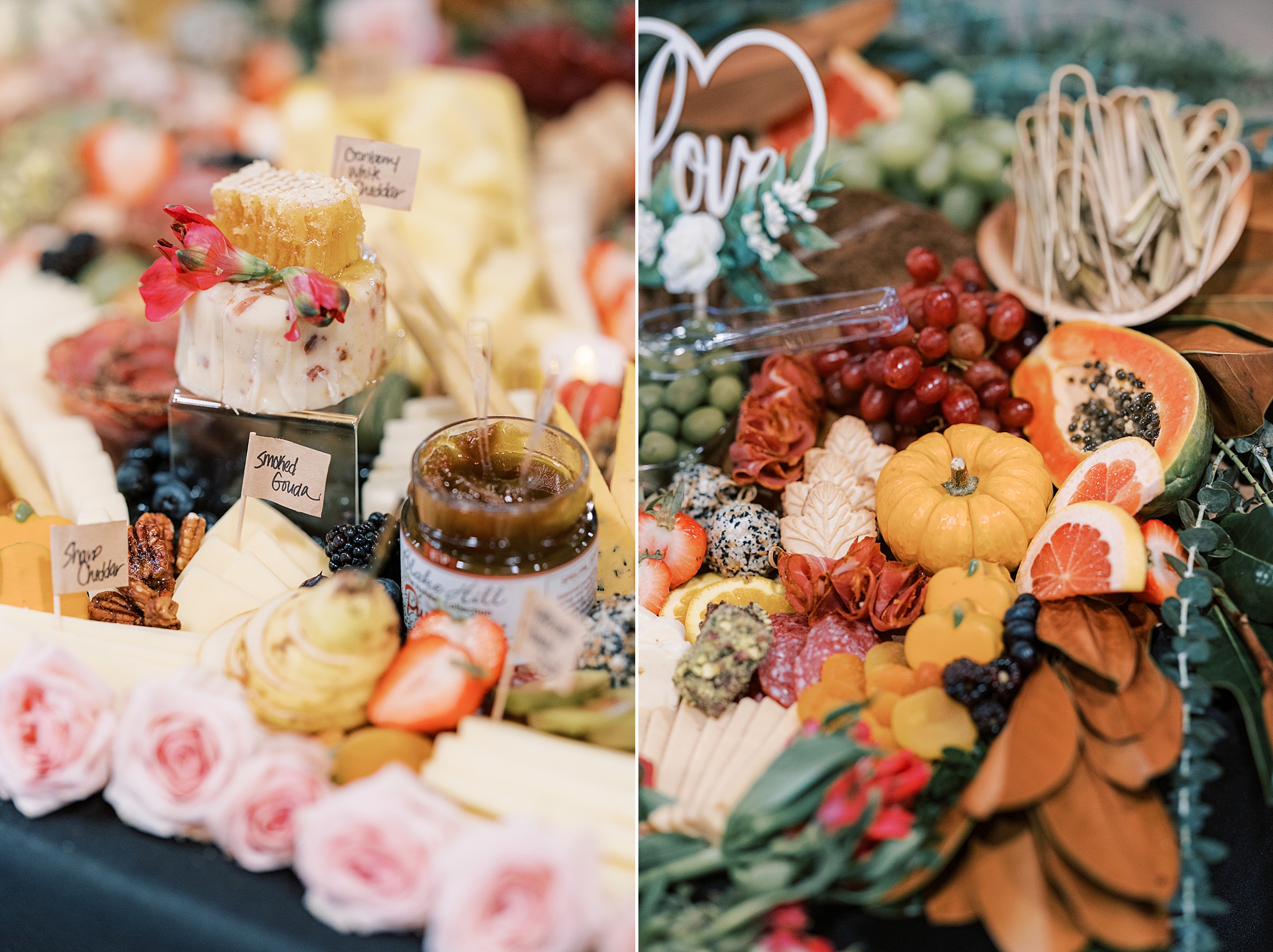 grazing table for wedding reception at Osbornia Farm