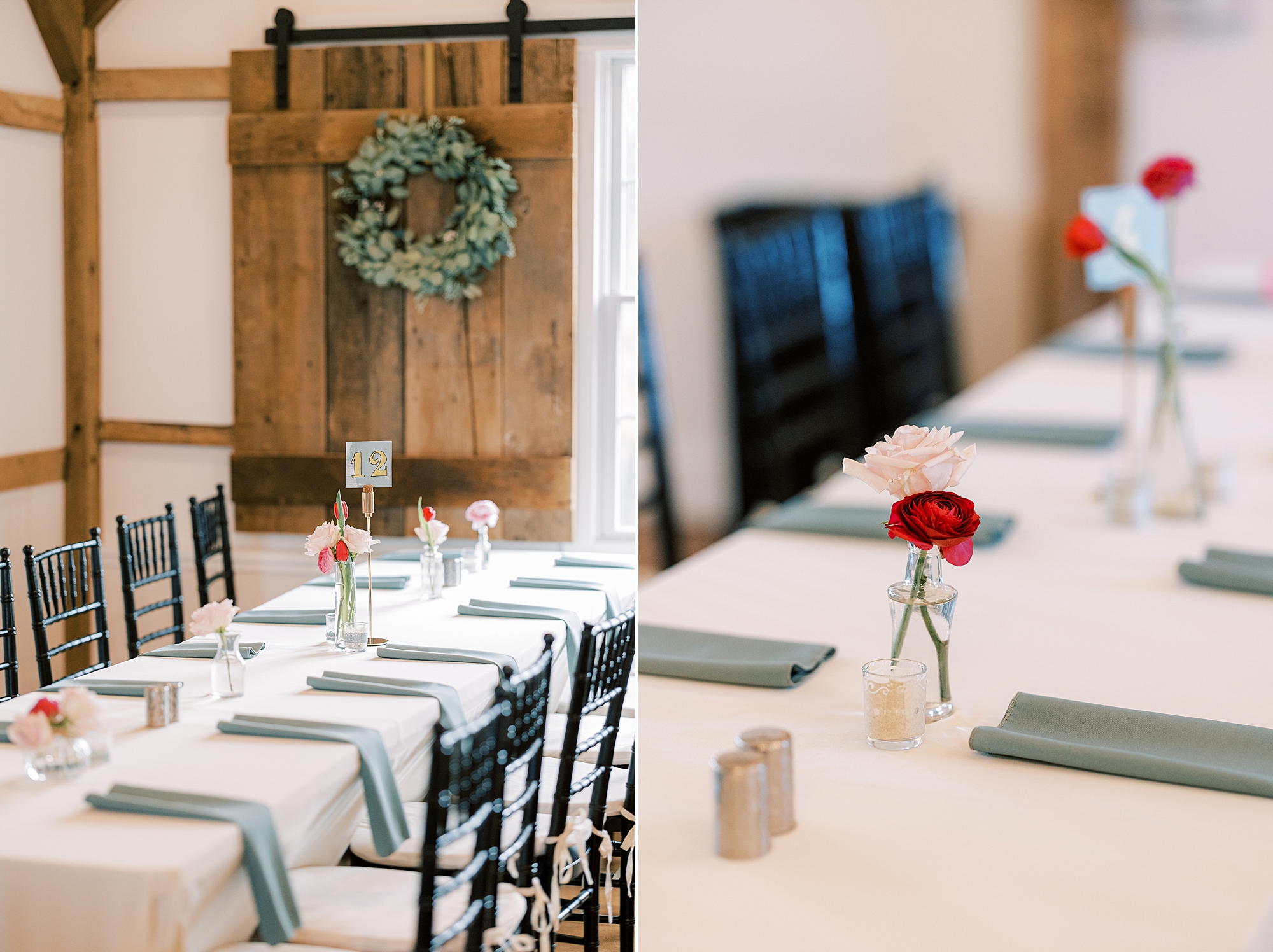 pink and red floral centerpieces at Osbornia Farm