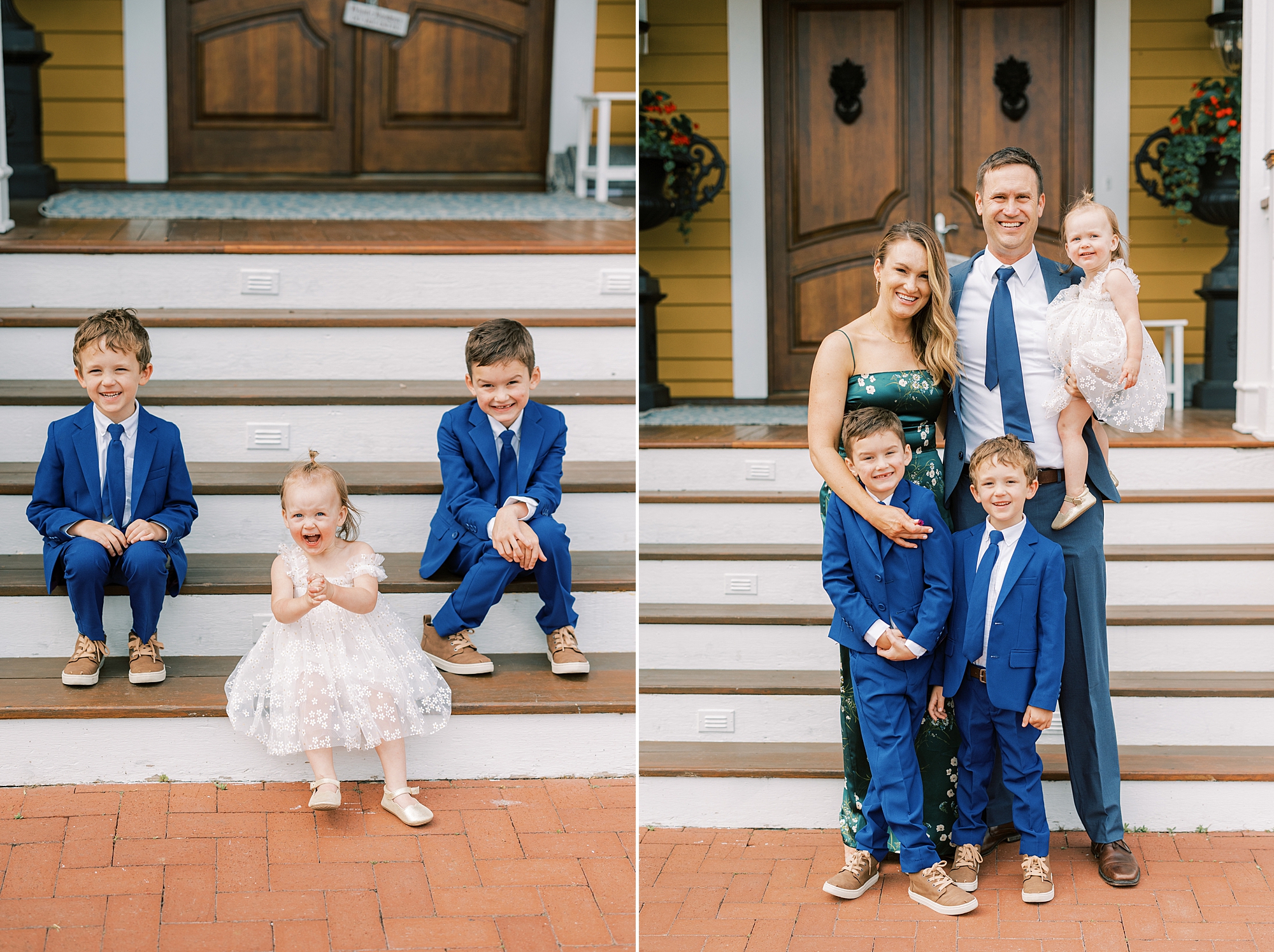 ring bearers and flower girls sit on steps at Willow Creek Winery
