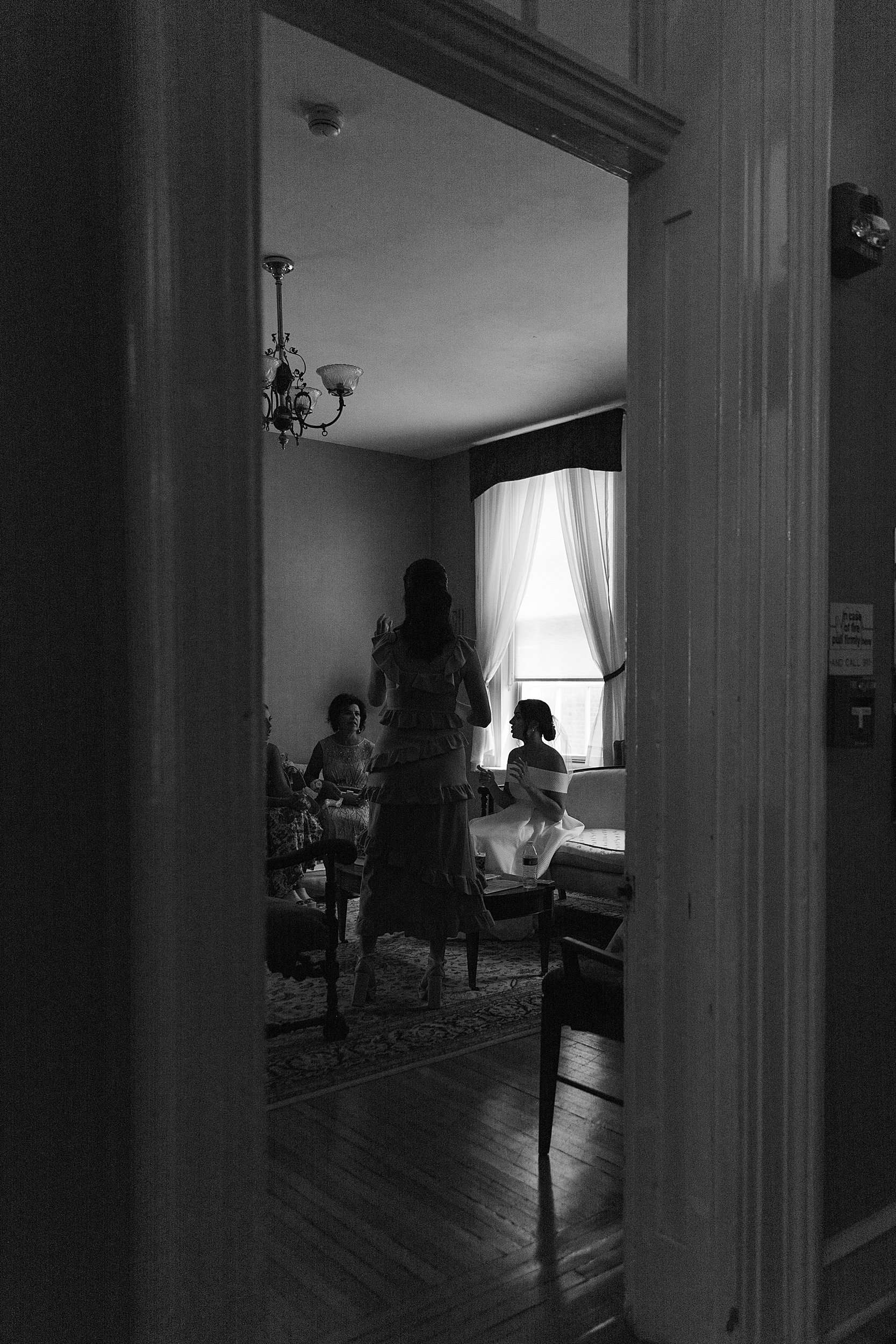 bride hides away in the bridal suite before her Philadelphia wedding ceremony