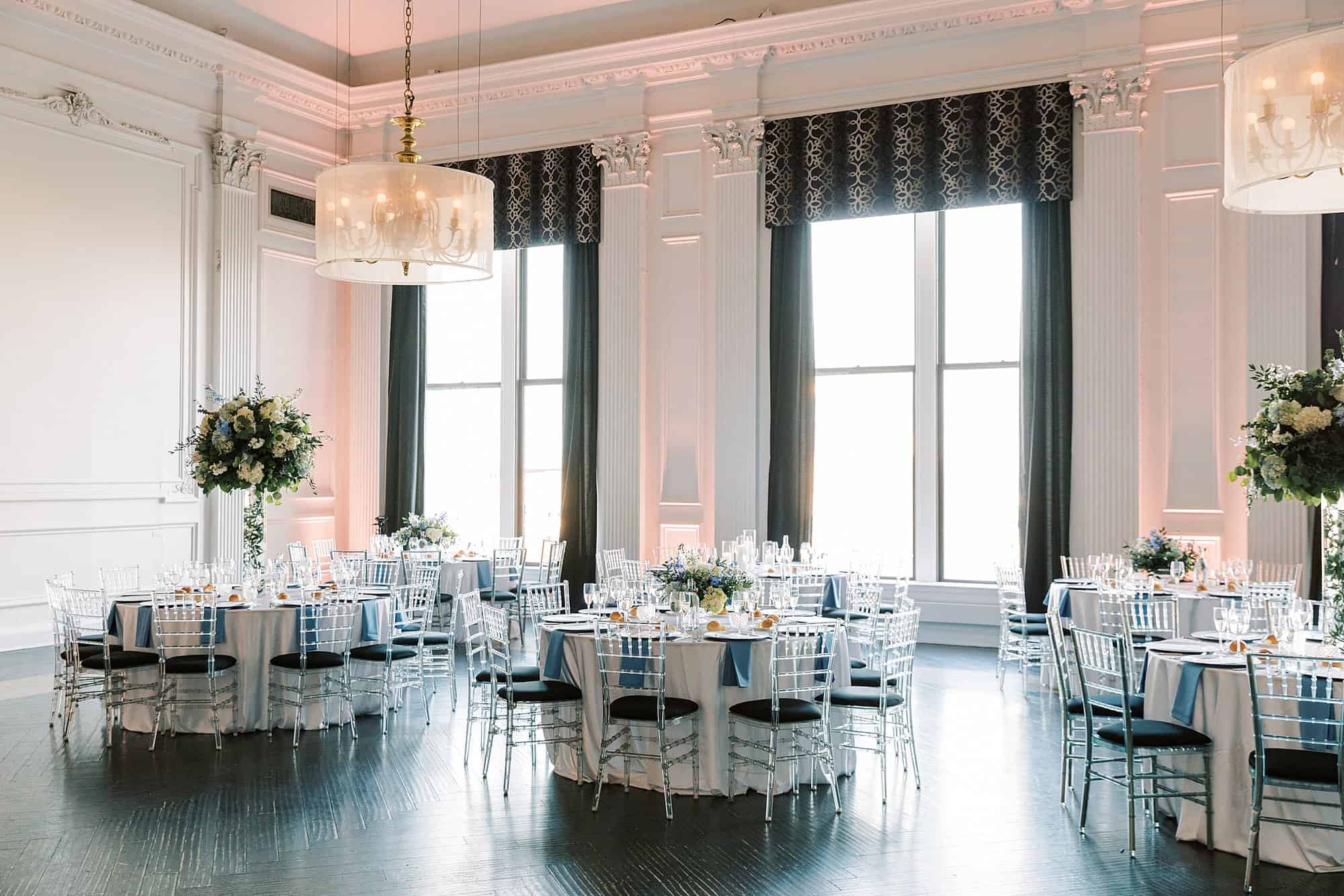 large detail image of the wedding reception space at The Downtown Club in Philadelphia 