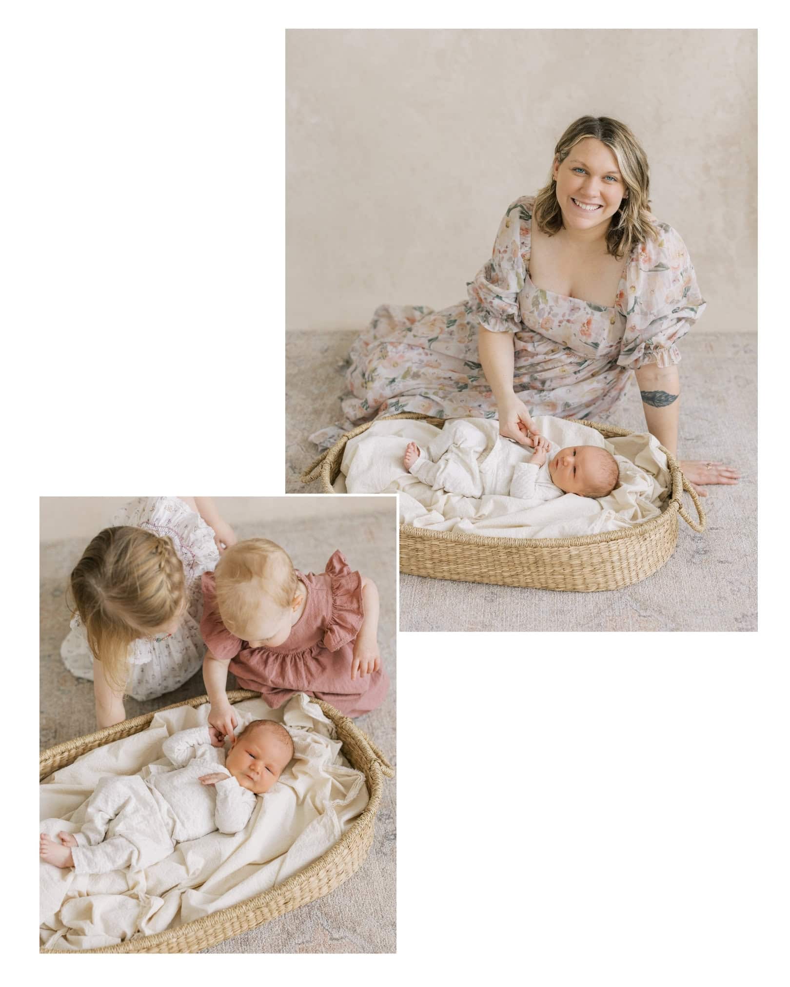 A mother poses with her newborn baby during her newborn photography session with Samantha Jay that was a gifts for expectant parents from a friend