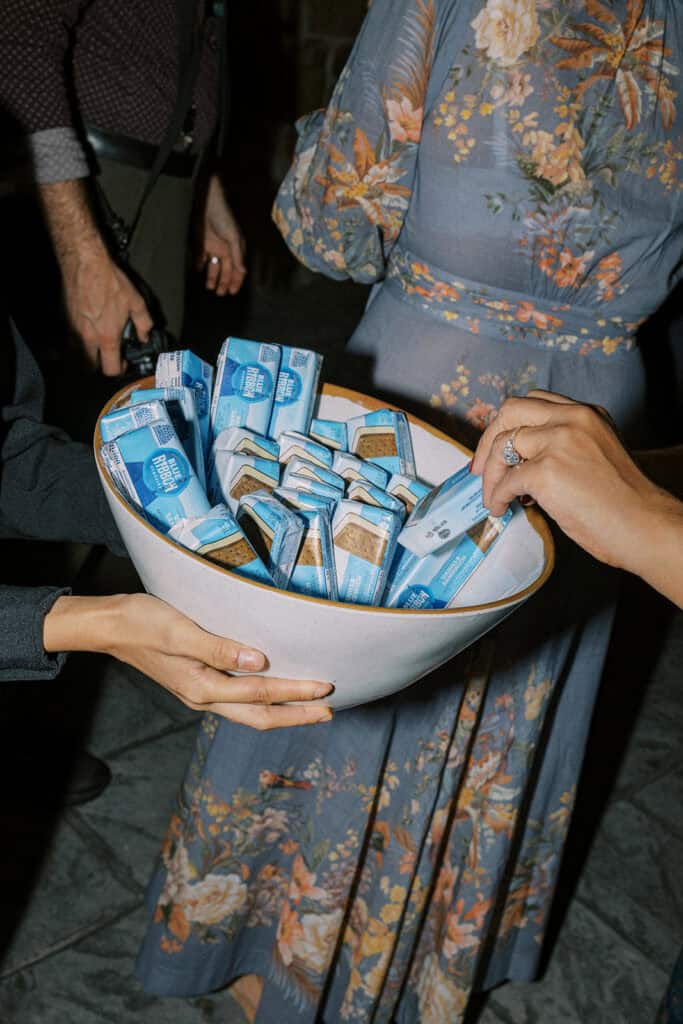 Bowl of Blue Marble ice cream sandwiches served as a late night snack at a Skytop Lodge wedding reception in Skytop, Pennsylvania